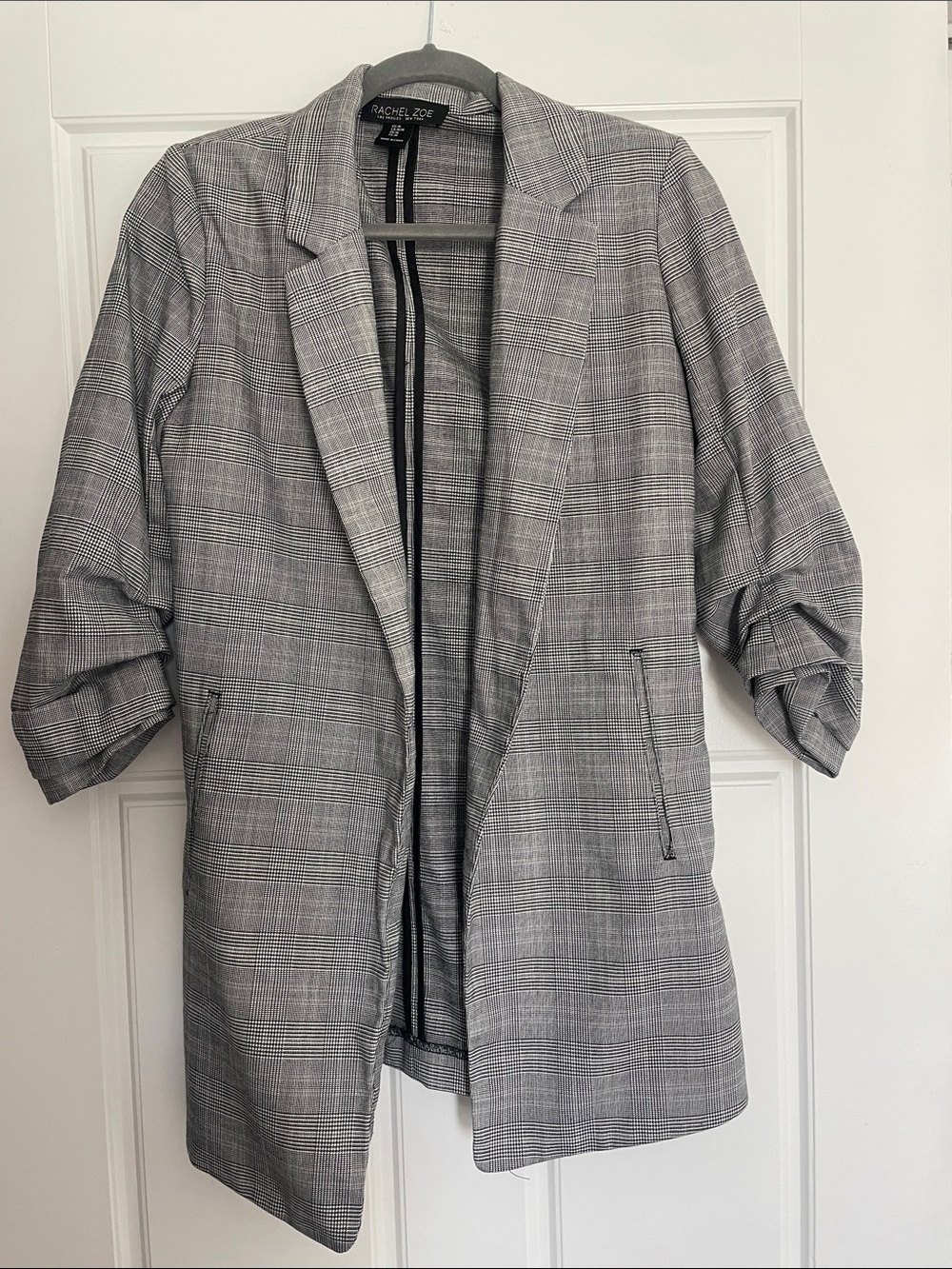 Rachel Zoe Grey Plaid Open Front Blazer